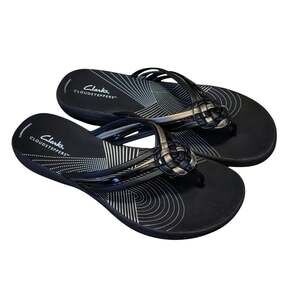 Clarks Cloudsteppers Brinkley Black Metallic Sandals 9